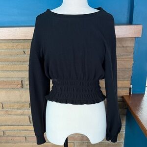 Maeve Black Smocked Waist Sweatshirt